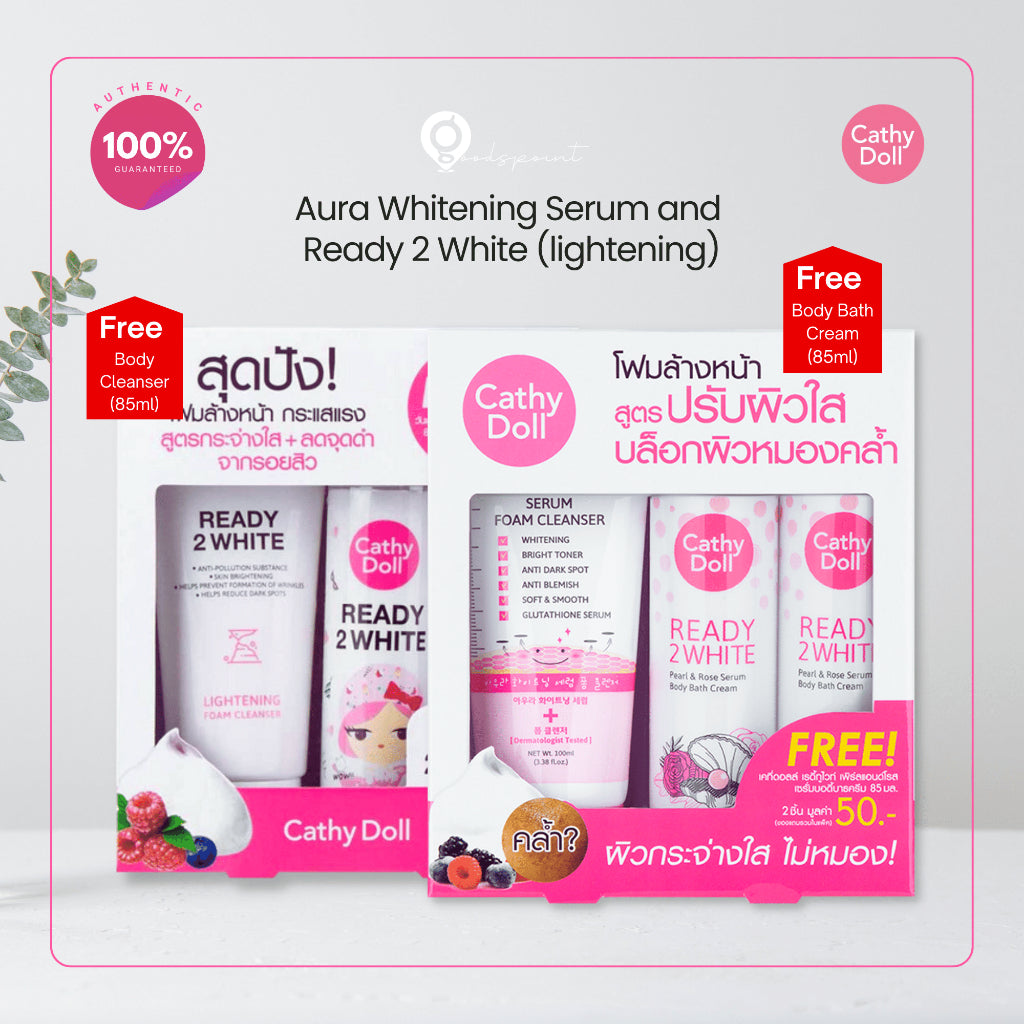 CATHY DOLL SET , ONE DAY WHITENER BODY CLEANSER 85ML + READY2WHITE LIGHTENING FOAM CLEANSER 100ML
