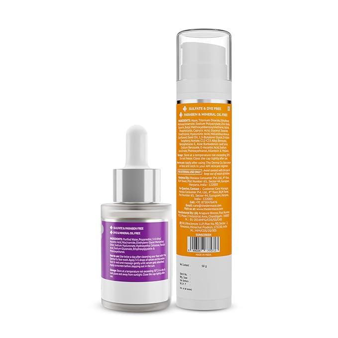 The Derma Co Glow & Protect Combo - 10% Vitamin C Face Serum (30 ml) + 1% Hyaluronic Sunscreen Aqua Gel (50 g) - Combo