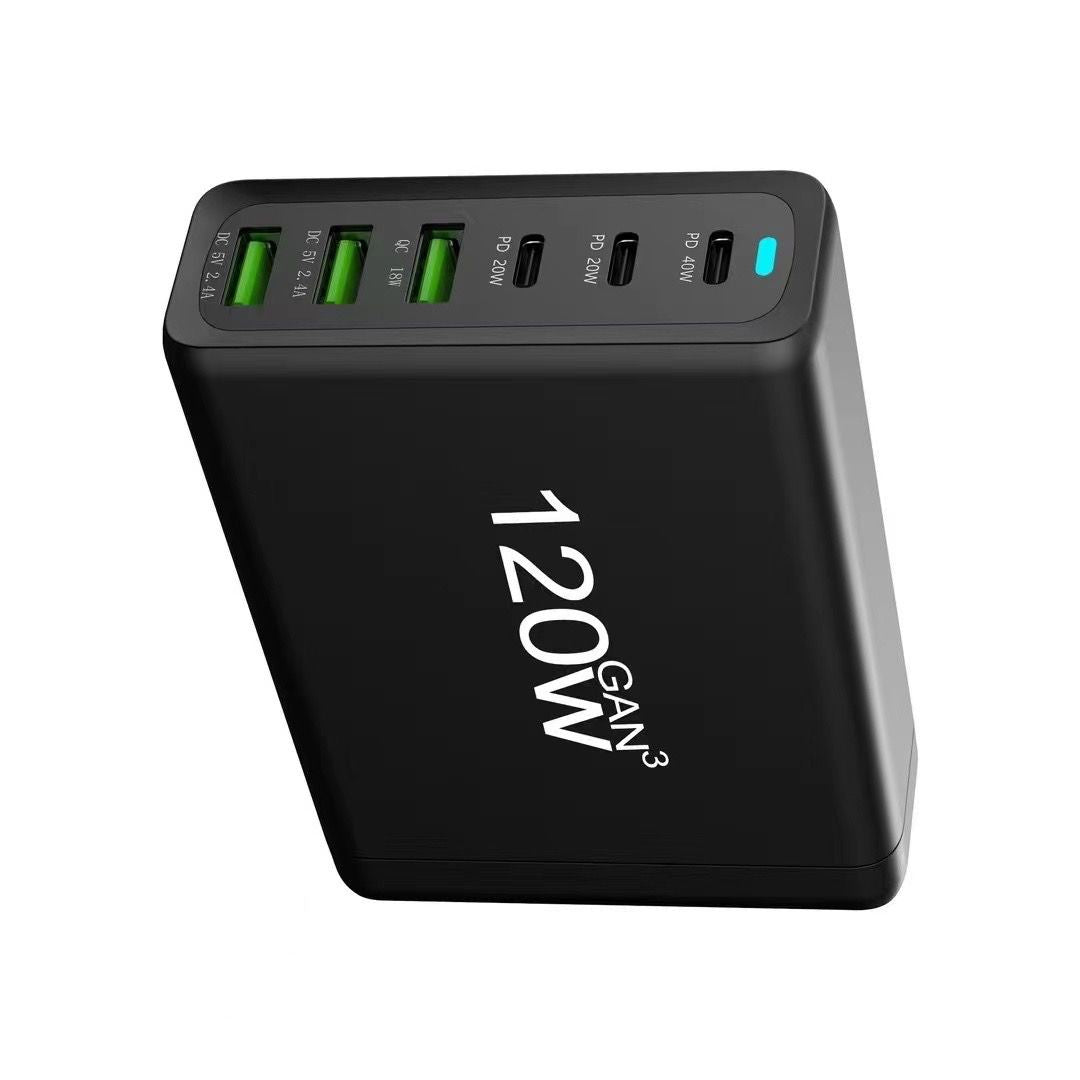 SONGAN®️ Gan3 Technology Fast Charger 120W with 6 Ports ( 3 USB + 3 C ) Charging Station