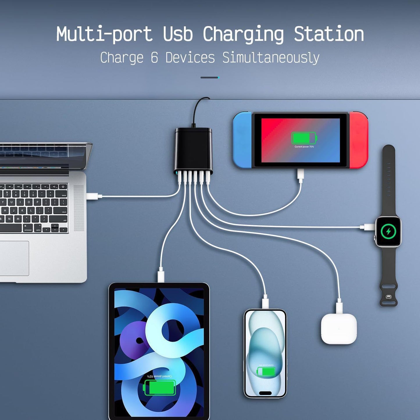 SONGAN®️ Gan3 Technology Fast Charger 120W with 6 Ports ( 3 USB + 3 C ) Charging Station