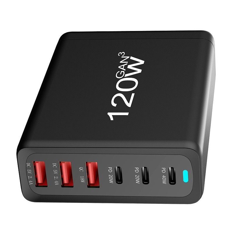 SONGAN®️ Gan3 Technology Fast Charger 120W with 6 Ports ( 3 USB + 3 C ) Charging Station