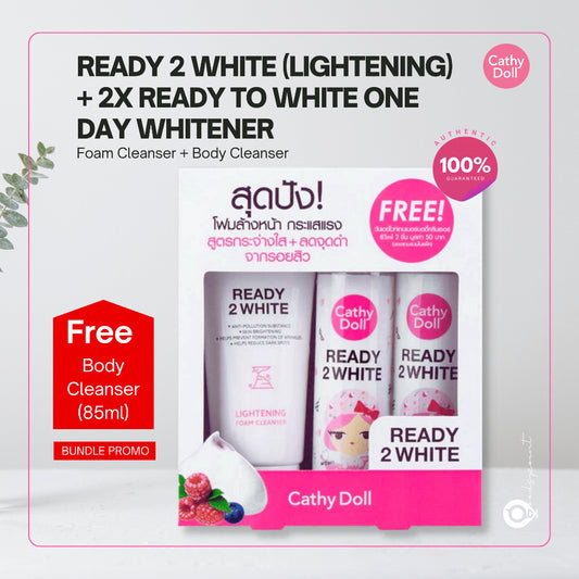 CATHY DOLL SET , ONE DAY WHITENER BODY CLEANSER 85ML + READY2WHITE  LIGHTENING FOAM CLEANSER  100ML